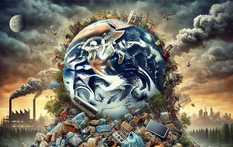 KI-generert foto som illusterer overforbruk og hvordan det ødelegger kloden. v2